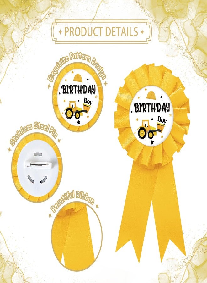 SUPERLUBY Construction Birthday Boy Tinplate Badge Pin, Yellow Rosette, Excavator Happy Birthday Button for Boy, Baby Shower Party Favors - Image 3